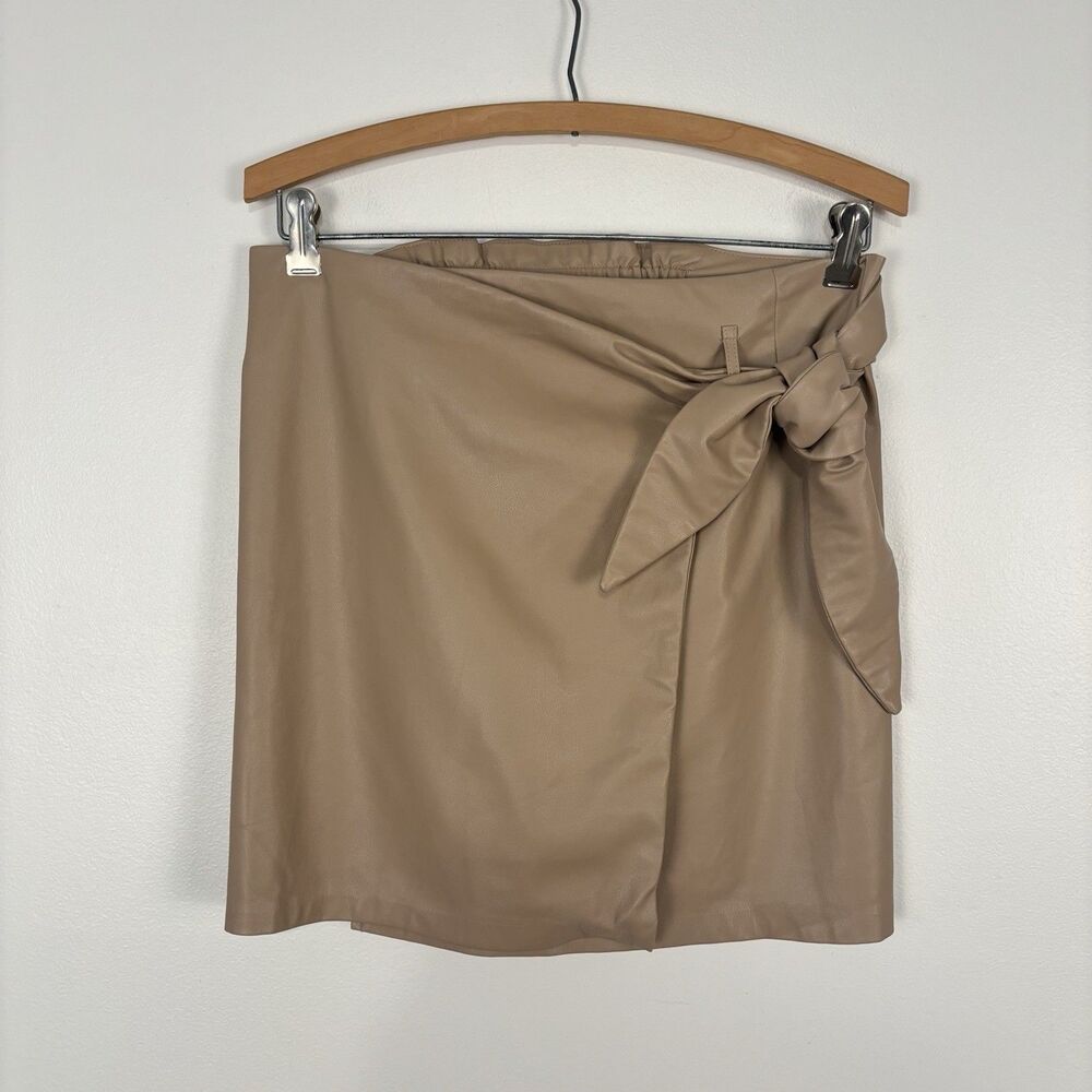 Jason Wu Womens Medium Tan Faux Leather Wrap Mini Skirt
